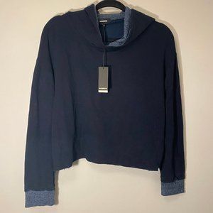 Monrow | Cropped Hooded Navy Sweatshirt Size M NWT